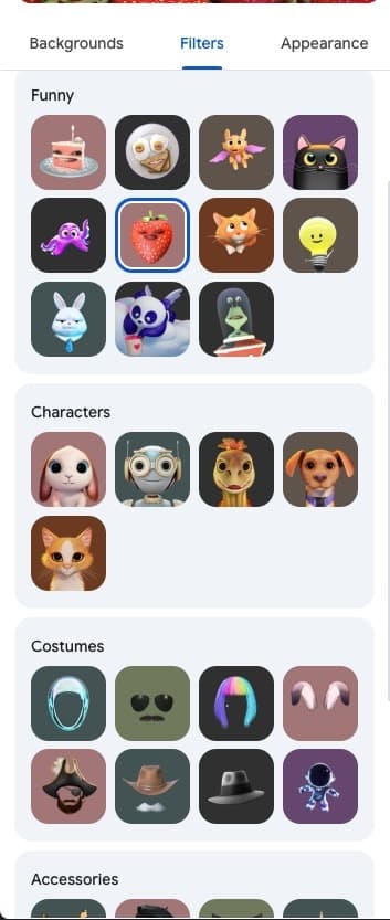 Google Meet funny filters