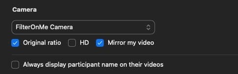 Select Filteronme as your Zoom camera