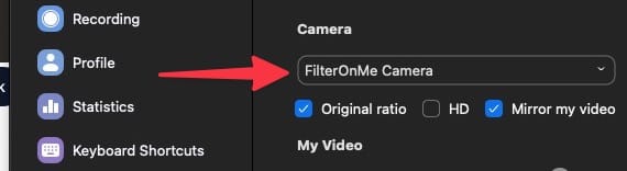 Zoom Select FilterOnMe Camera