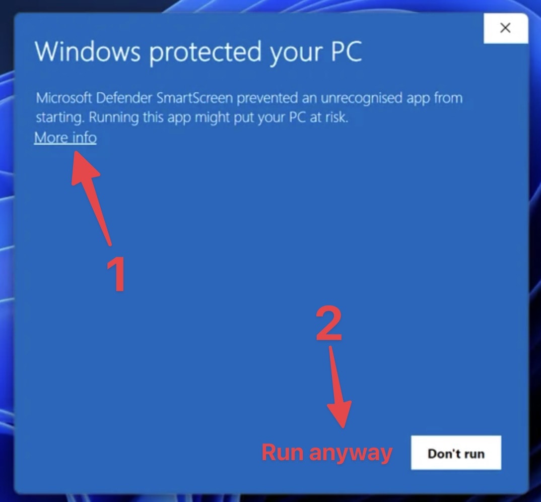 Windows SmartScreen - Run Anyway Screenshot